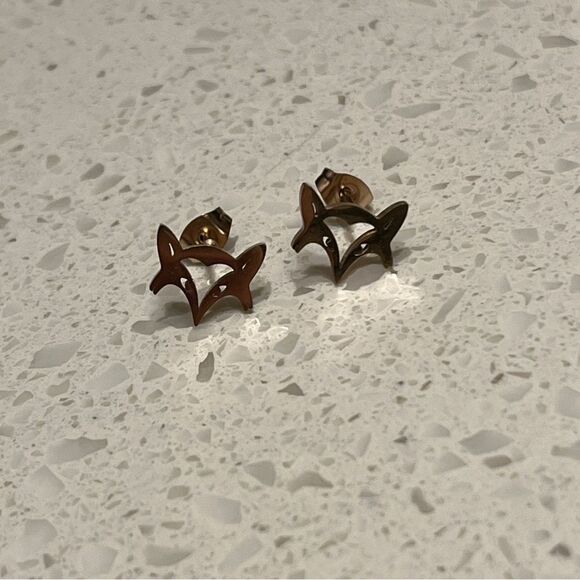Rose Gold Fox Mini Cute Animal Head Stainless Steel  Stud Earrings - Picture 7 of 9